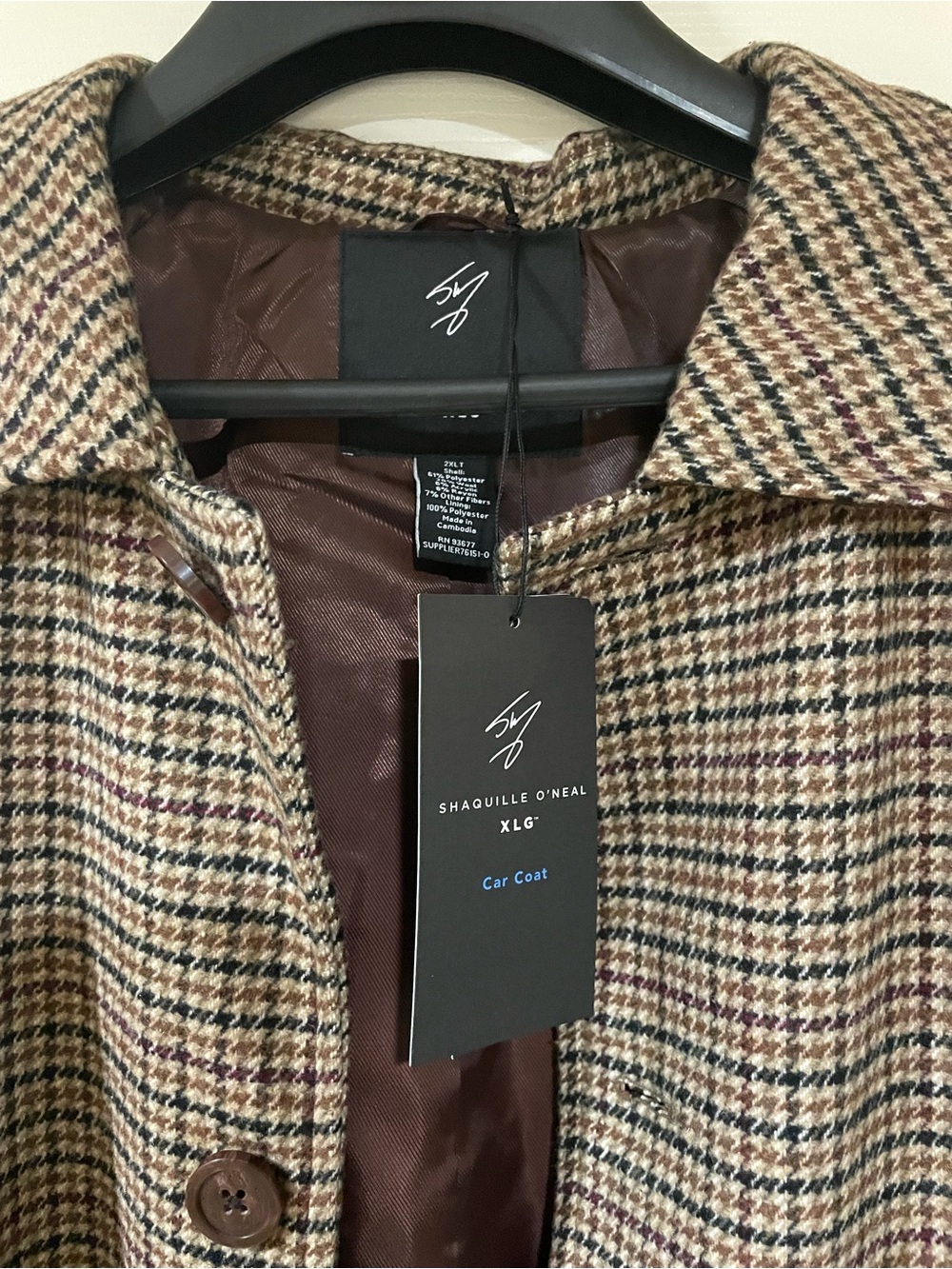 Shaquille O'Neal Brown Plaid Pea Coat Big Tall 2XLT NWT
